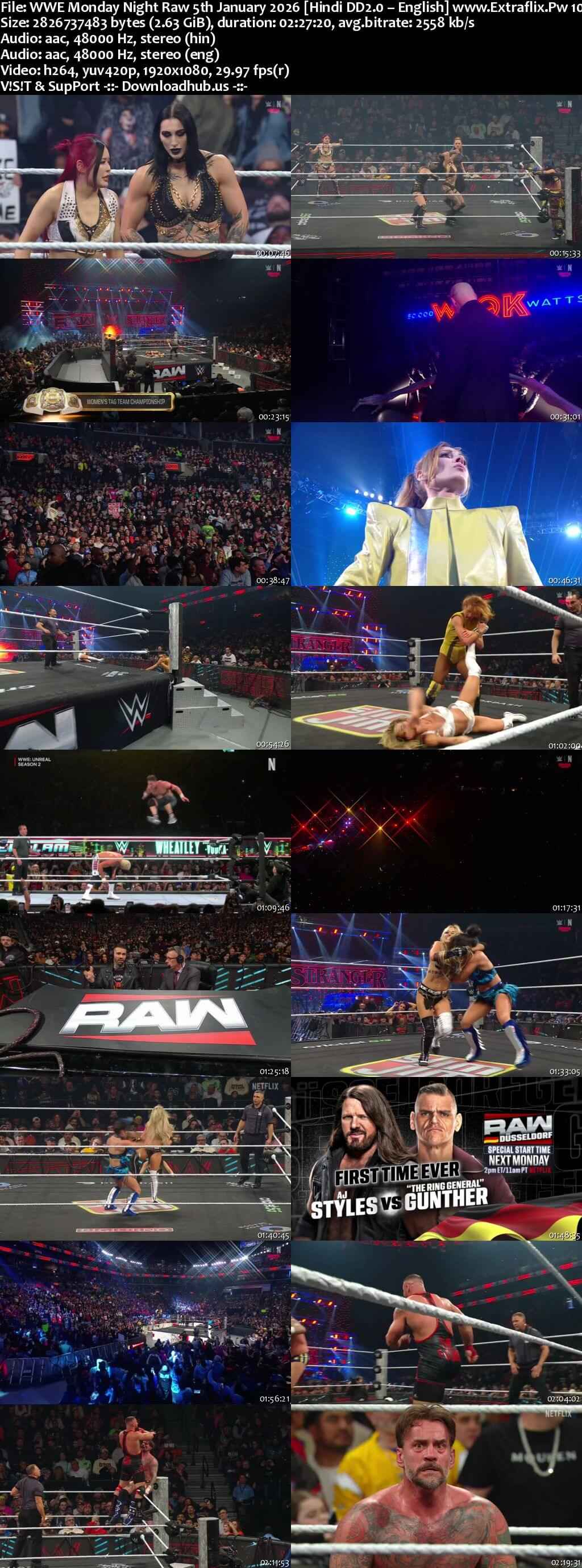 WWE Monday Night Raw 5th January 2026 [Hindi DD2.0 – English] 1080p 720p 480p WEBRip x264