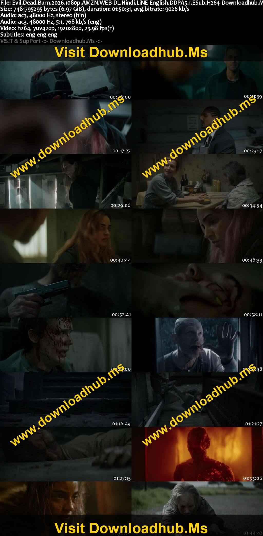 Evil Dead Burn 2026 Hindi (LiNE) Dual Audio Movie DD2.0 1080p 720p 480p Web-DL ESubs x264 HEVC